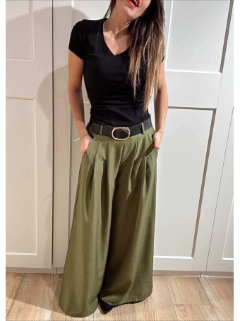 Pantalón Palazzo Cinturón CHARMELLIE Verde Oliva HEVE