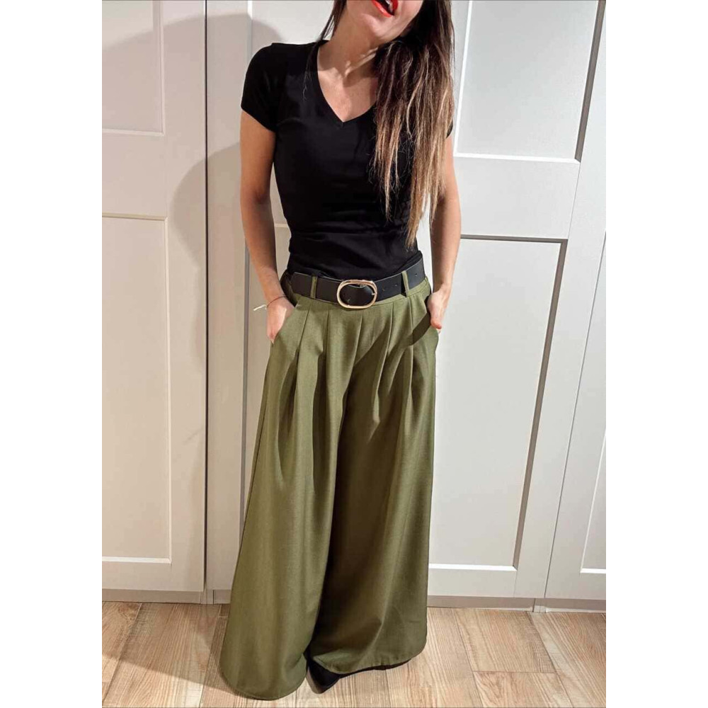 Pantalón Palazzo Cinturón CHARMELLIE Verde Oliva HEVE
