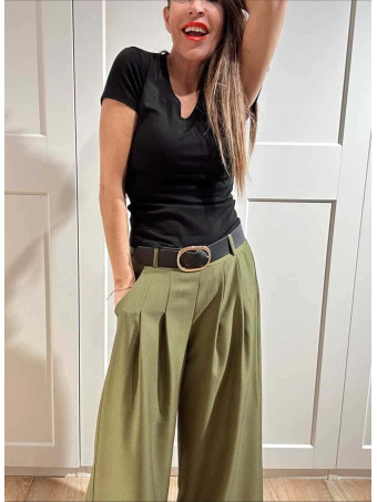 Pantalón Palazzo Cinturón CHARMELLIE Verde Oliva HEVE