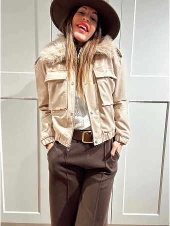 Cazadora Piel Sintética Sobrecuello VALKRA Beige HEVE