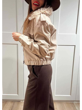 Cazadora Piel Sintética Sobrecuello VALKRA Beige HEVE