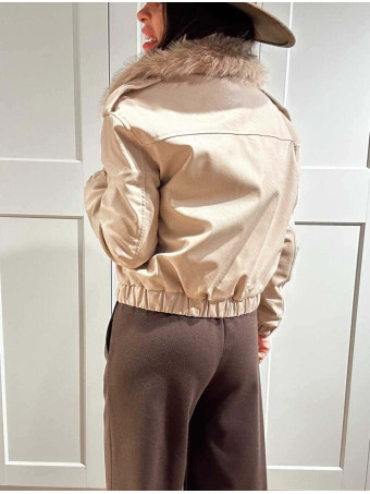 Cazadora Piel Sintética Sobrecuello VALKRA Beige HEVE