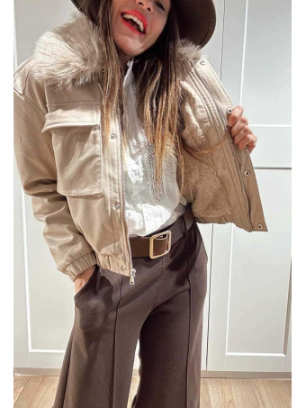 Cazadora Piel Sintética Sobrecuello VALKRA Beige HEVE