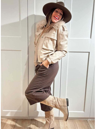 Cazadora Piel Sintética Sobrecuello VALKRA Beige HEVE