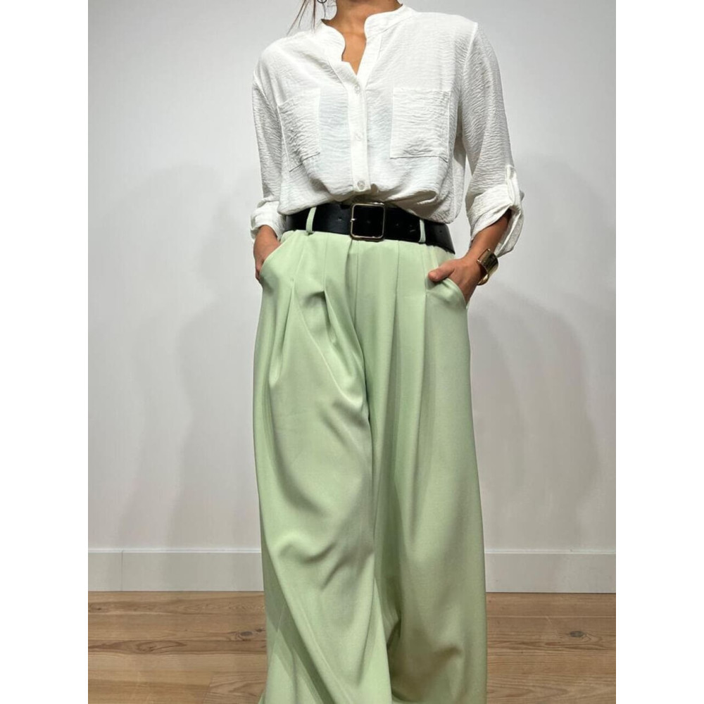 Pantalón Palazzo Cinturón CHARMELLIE Verde Té HEVE