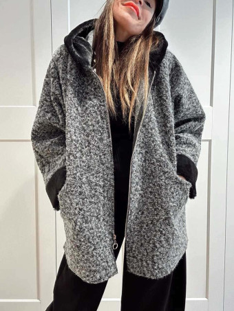 Chaquetón Oversize con Capucha VELVISSY Gris Marengo HEVE