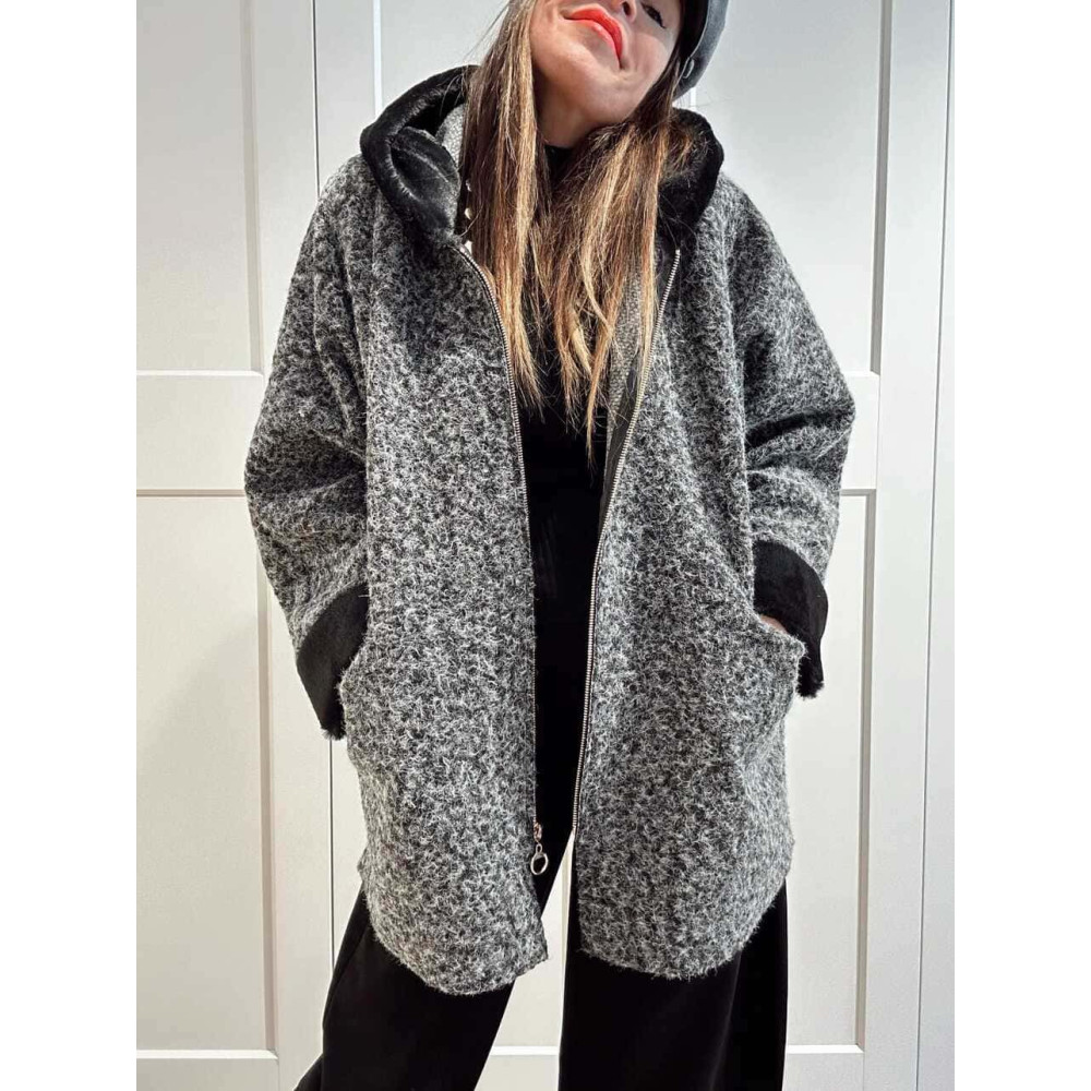 Chaquetón Oversize con Capucha VELVISSY Gris Marengo HEVE