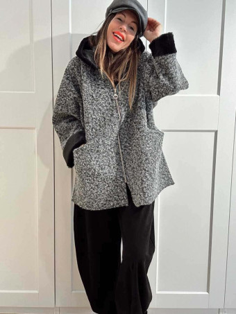 Chaquetón Oversize con Capucha VELVISSY Gris Marengo HEVE