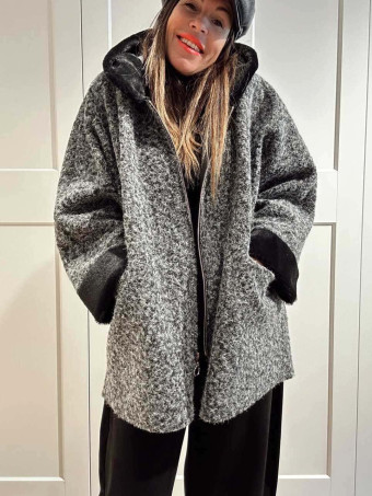 Chaquetón Oversize con Capucha VELVISSY Gris Marengo HEVE