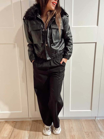 Cazadora Piel Sintética Sobrecuello VALKRA Negro HEVE