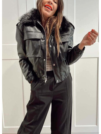 Cazadora Piel Sintética Sobrecuello VALKRA Negro HEVE