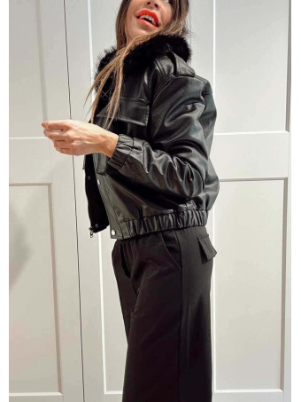 Cazadora Piel Sintética Sobrecuello VALKRA Negro HEVE