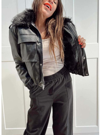 Cazadora Piel Sintética Sobrecuello VALKRA Negro HEVE