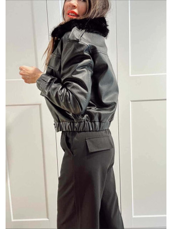 Cazadora Piel Sintética Sobrecuello VALKRA Negro HEVE