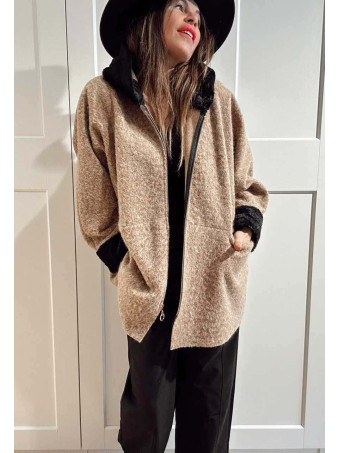 Chaquetón Oversize con Capucha VELVISSY Camel HEVE