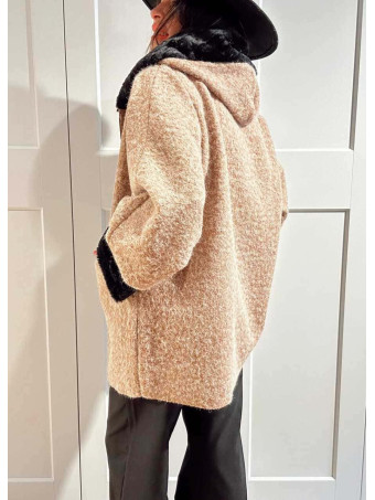 Chaquetón Oversize con Capucha VELVISSY Camel HEVE