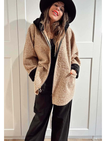 Chaquetón Oversize con Capucha VELVISSY Camel HEVE