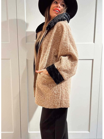 Chaquetón Oversize con Capucha VELVISSY Camel HEVE