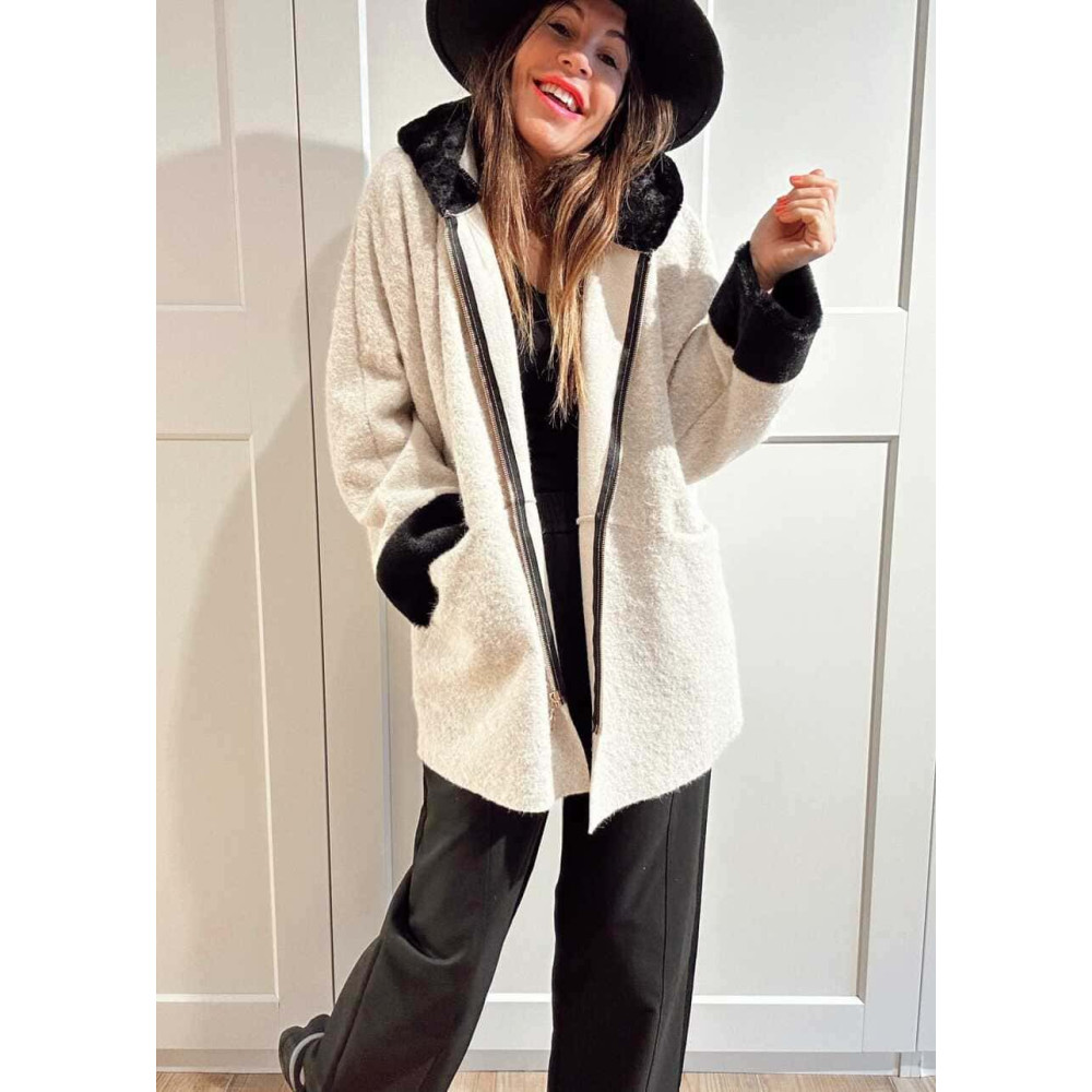 Chaquetón Oversize con Capucha VELVISSY Beige HEVE