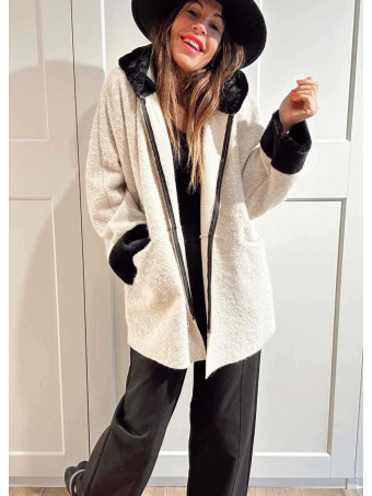 Chaquetón Oversize con Capucha VELVISSY Beige HEVE