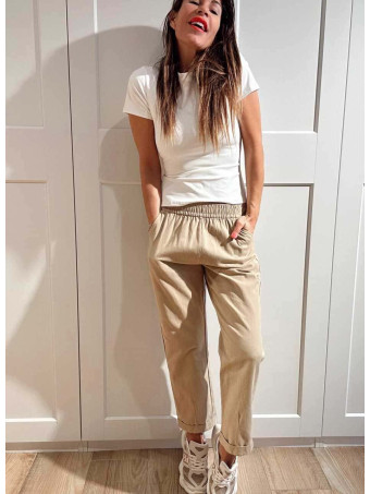 Pantalón Casual Style con Dobladillo THYRA Taupe HEVE