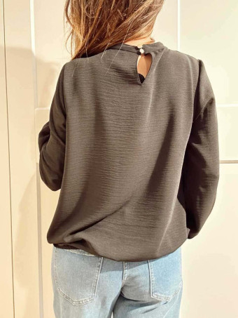 Blusa Fluida Abullonada VOLIANNE Negro HEVE