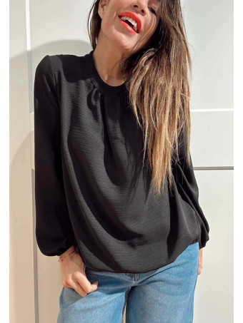 Blusa Fluida Abullonada VOLIANNE Negro HEVE