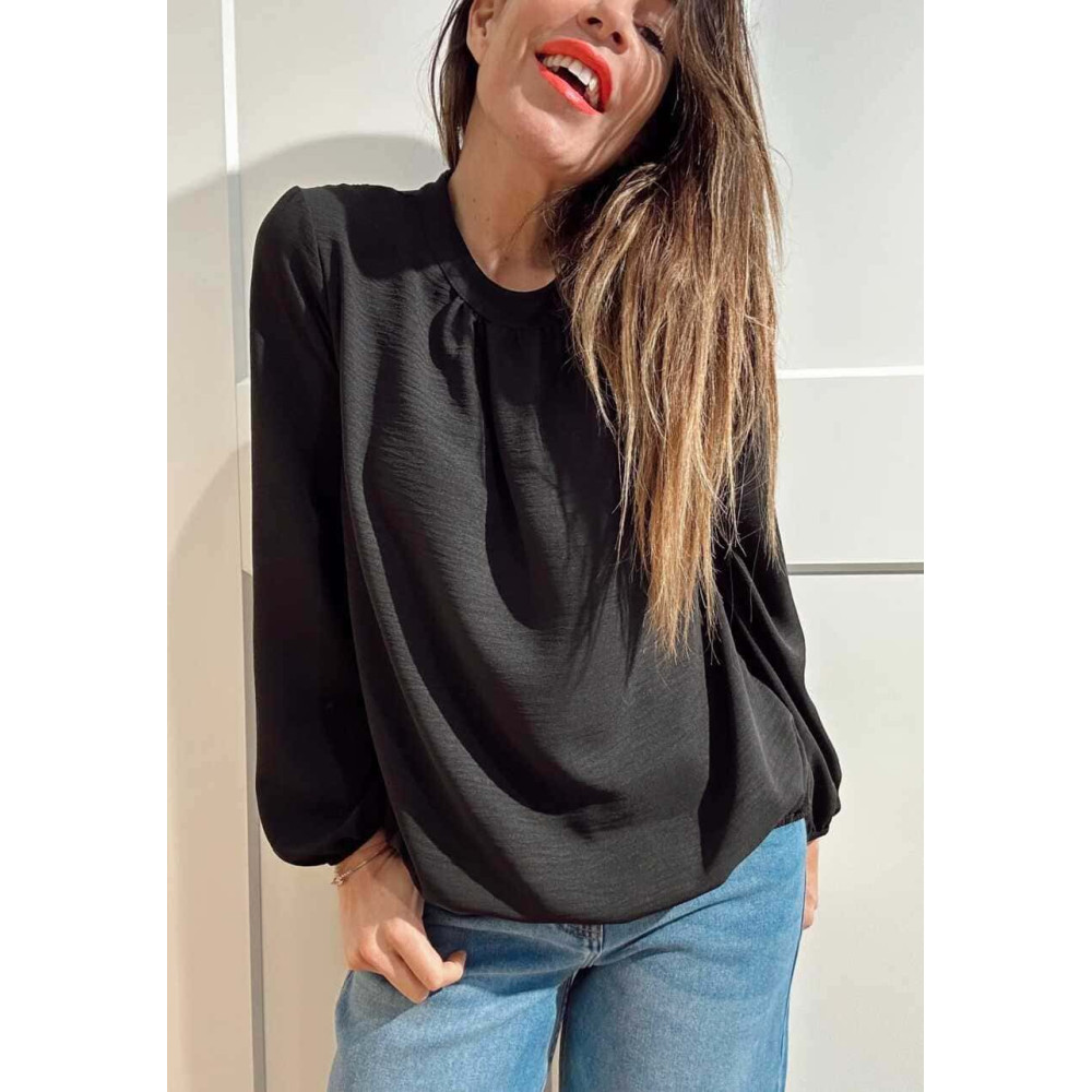 Blusa Fluida Abullonada VOLIANNE Negro HEVE