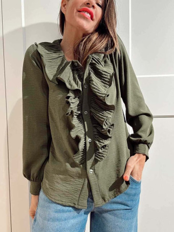 Blusa Fluida Chorreras LULIANNE Verde Militar HEVE