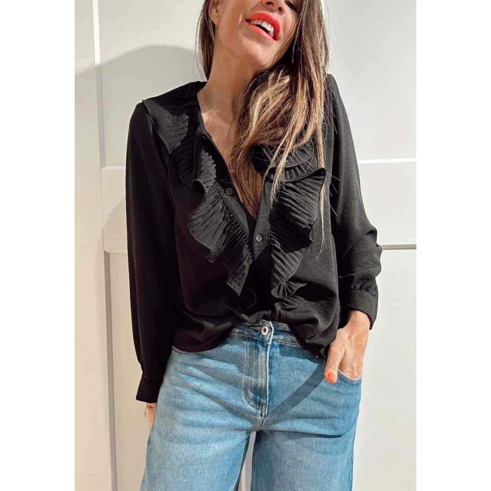 Blusa Fluida Chorreras LULIANNE Negro HEVE