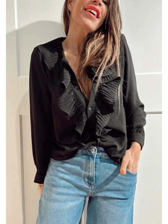 Blusa Fluida Chorreras LULIANNE Negro HEVE