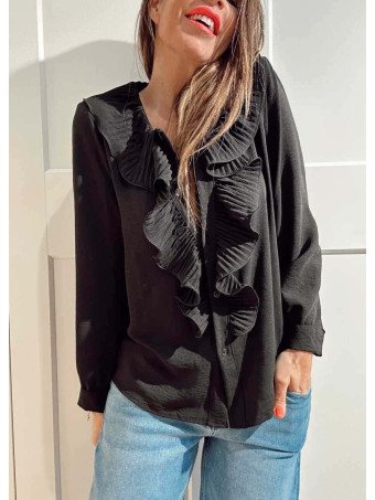 Blusa Fluida Chorreras LULIANNE Negro HEVE