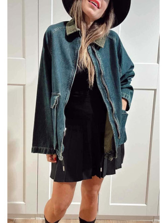 Chaqueta Vaquera Cuello Pana Azul Índigo/Verde HEVE