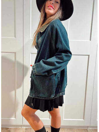 Chaqueta Vaquera Cuello Pana Azul Índigo/Verde HEVE