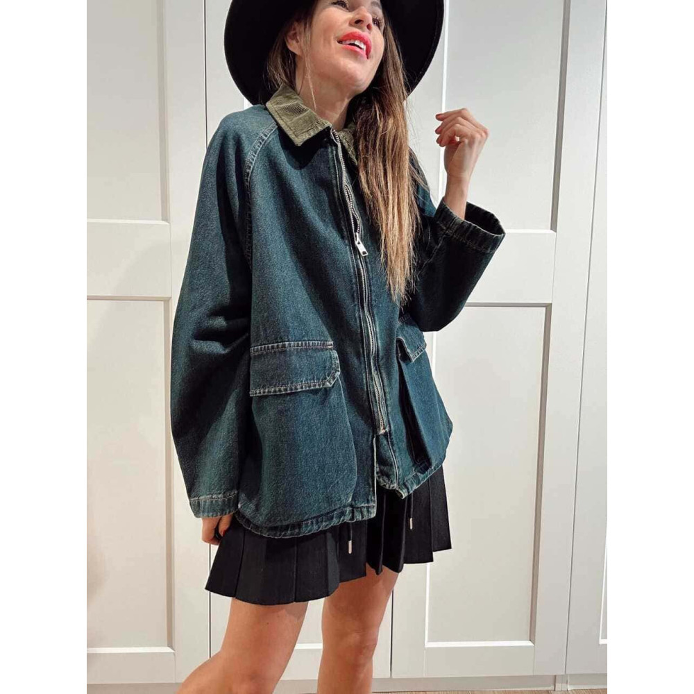 Chaqueta Vaquera Cuello Pana Azul Índigo/Verde HEVE