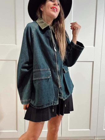 Chaqueta Vaquera Cuello Pana Azul Índigo/Verde HEVE