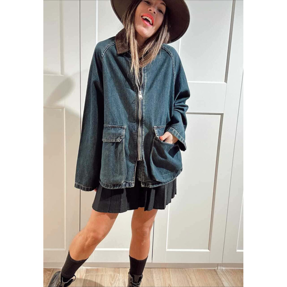 Chaqueta Vaquera Cuello Pana Azul Índigo/Marrón HEVE