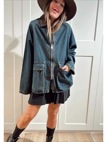 Chaqueta Vaquera Cuello Pana Azul Índigo/Marrón HEVE