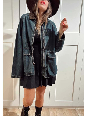 Chaqueta Vaquera Cuello Pana Azul Índigo/Marrón HEVE