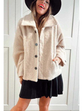 Abrigo Corto Oversize Efecto Pelo MOONVEIL Beige HEVE