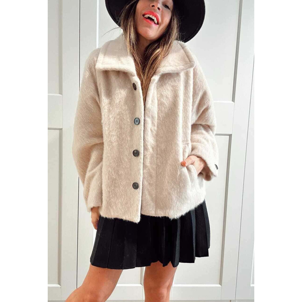 Abrigo Corto Oversize Efecto Pelo MOONVEIL Beige HEVE