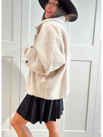 Abrigo Corto Oversize Efecto Pelo MOONVEIL Beige HEVE