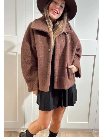 Abrigo Corto Oversize Efecto Pelo MOONVEIL Marrón HEVE