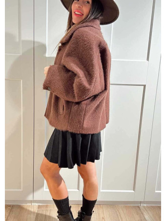 Abrigo Corto Oversize Efecto Pelo MOONVEIL Marrón HEVE