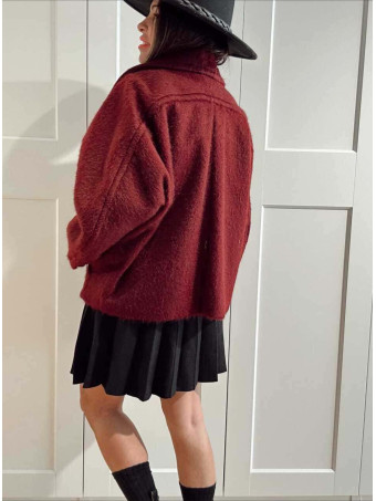 Abrigo Corto Oversize Efecto Pelo MOONVEIL Burdeos HEVE