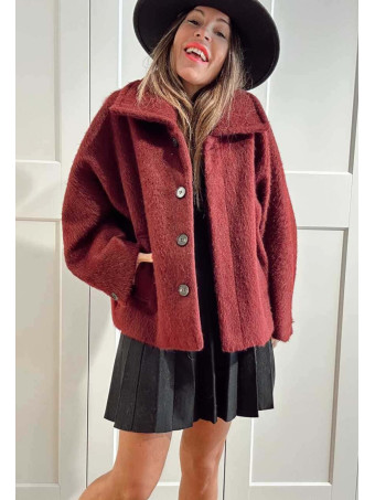 Abrigo Corto Oversize Efecto Pelo MOONVEIL Burdeos HEVE