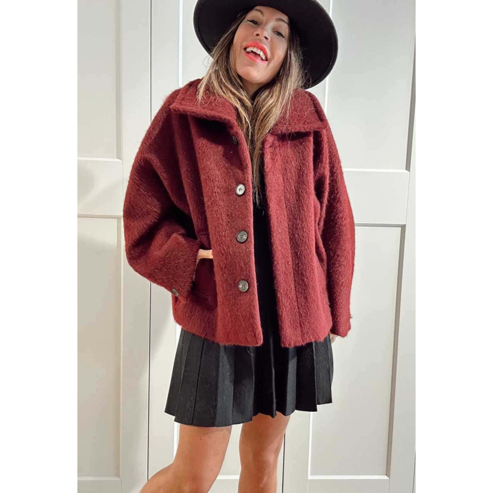 Abrigo Corto Oversize Efecto Pelo MOONVEIL Burdeos HEVE