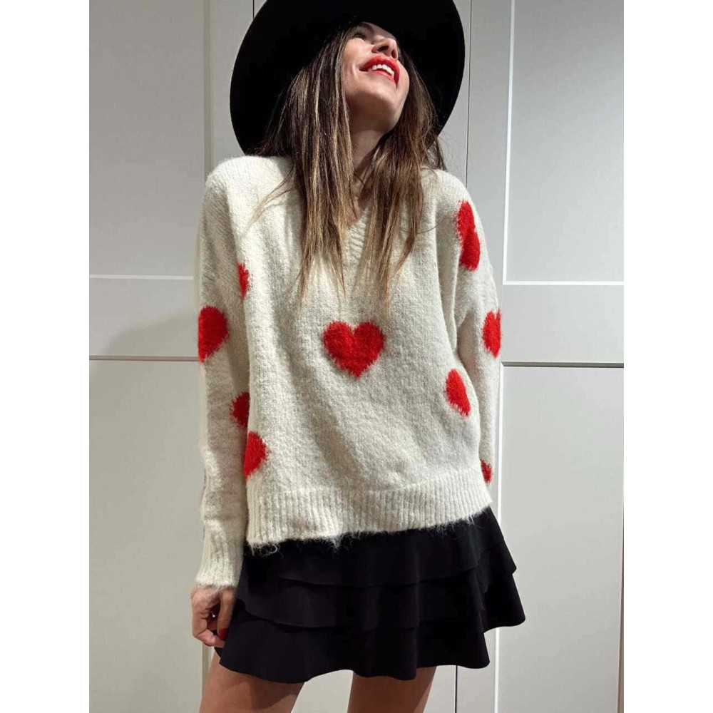 Jersey Oversize Corazones LOVYSSA Beige HEVE