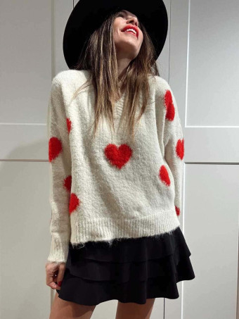 Jersey Oversize Corazones LOVYSSA Beige HEVE