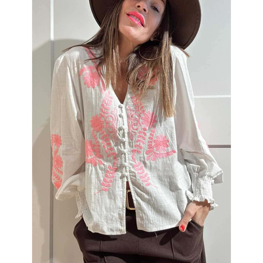 Blusa Bordados VAUDELLE Blanco/Rosa HEVE